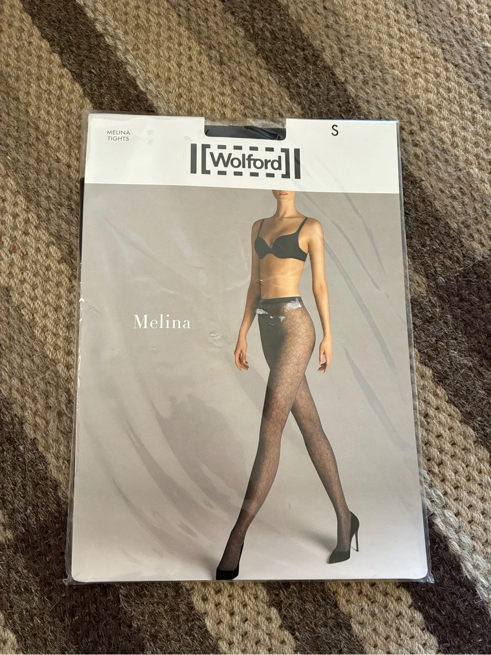 Wolford Women’s Melina Tights Size S in Black Sheer Floral Print NIP